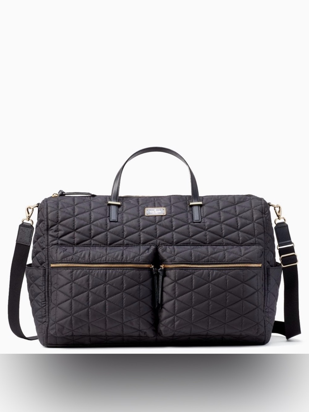 kate spade Black Quilted Weekender with Gold Hardware